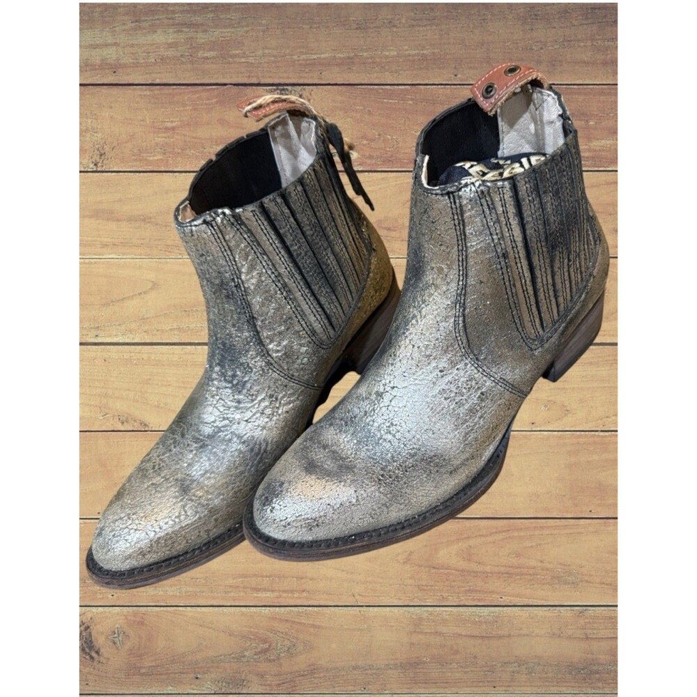 Freebird by Steven Slamanca Leather Ankle Boots Silver Distressed Sz 7 Rare!! - Picture 13 of 16
